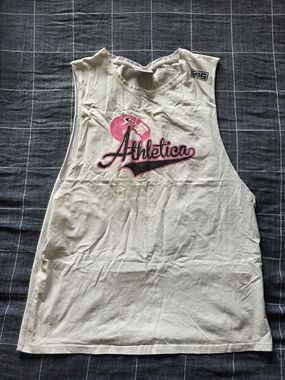 XL MENS F45 Athletica Graphic Muscle Tank - White with Pink Accent